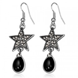 Boucles d'oreilles vintages 04 - Gem noir avec étoile