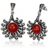 Boucles d'oreilles vintages 05 - Fleur 13 pétales gem rouge