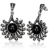 Boucles d'oreilles vintages 06 - Fleur 13 pétales gem noir