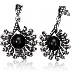 Boucles d'oreilles vintages 06 - Fleur 13 pétales gem noir