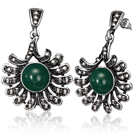 Boucles D'oreilles Vintage Romantiques - Vert, Fleur, Verre, Fabrication Artisanale Hauts-de-France