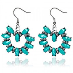 Boucles d'oreilles vintages 08 - Cercle et pétales gems turquoises