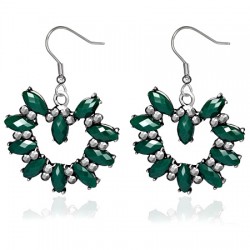 Boucles d'oreilles vintages 09 - Cercle et pétales gems verts