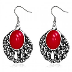 Boucles d'oreilles vintages 12 - Gem ovale deluxe rouge