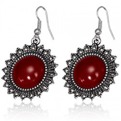 Boucles d'oreilles vintages 15 - Soleil gem rond rouge