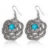 Boucles d'oreilles vintages 17 - Grande fleur rond turquoise