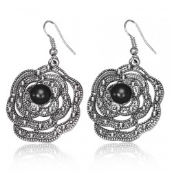 Boucles d'oreilles vintages 19 - Grande fleur rond noir