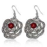 Boucles d'oreilles vintages 20 - Grande fleur gem rouge