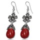 Boucles d'oreilles vintages 21 - Fleur et gem pendant rouge