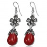 Boucles d'oreilles vintages 21 - Fleur et gem pendant rouge