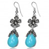 Boucles d'oreilles vintages 22 - Fleur et gem pendant turquoise