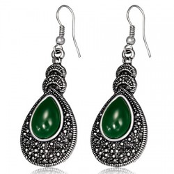 Boucles d'oreilles vintages 26 - Long ovale gem vert
