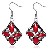 Boucles d'oreilles vintages 28 - Losange quatre gems rouges