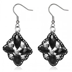 Boucles d'oreilles vintages 29 - Losange quatre gems noirs