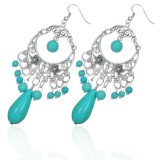 Boucles d'oreilles vintages 36 - Lune et fleurs avec gems turquoises