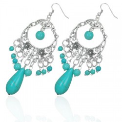 Boucles d'oreilles vintages 36 - Lune et fleurs avec gems turquoises