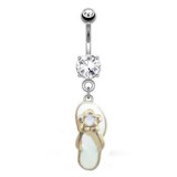 Piercing nombril tongue 05 - Dorée et blanche avec fleur