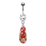 Piercing nombril tongue 07 - Damier rouge et coquillage