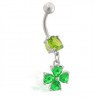 Piercing nombril porte bonheur 01 - Trèfle pendant vert-pomme