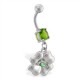 Piercing nombril porte bonheur 02 - Trèfle gris et strass vert-pomme