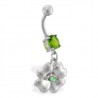 Piercing nombril porte bonheur 02 - Trèfle gris et strass vert-pomme