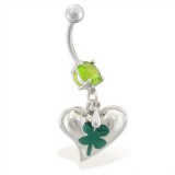 Piercing nombril porte bonheur 03 - Coeur avec trèfle vert