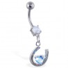 Piercing nombril porte bonheur 06 - Fer à cheval coeur bleu-clair