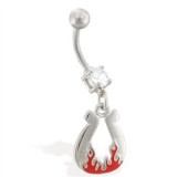 Piercing nombril porte bonheur 09 - fer à cheval avec flammes