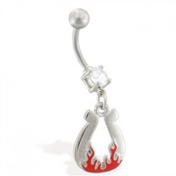 Piercing nombril porte bonheur 09 - fer à cheval avec flammes
