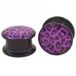 Plug dévissable acrylique black léopard lilas (ACRY28)