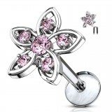 Piercing micro-labret 122 - Fleur avec strass rose