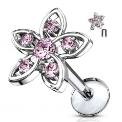 Piercing micro-labret 122 - Fleur avec strass rose