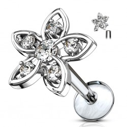 Piercing micro-labret 122 - Fleur avec strass transparents