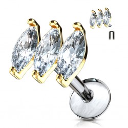 Piercing micro-labret 119 - Jaune trois zircones transparents