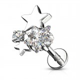 Piercing micro-labret 130 - Etoiles grises et zircones
