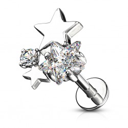Piercing micro-labret 130 - Etoiles grises et zircones
