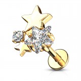 Piercing micro-labret 130 - Etoiles jaunes et zircones