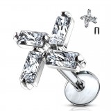 Piercing micro-labret 124 - Quatre zircones rectangulaires trans
