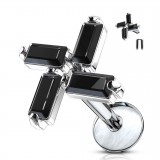Piercing micro-labret 124 - Quatre zircones rectangulaires noirs