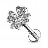 Piercing micro-labret 67 - Trèfle à quatre feuilles gris