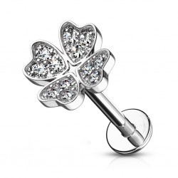 Piercing micro-labret 67 - Trèfle à quatre feuilles gris