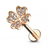 Piercing micro-labret 67 - Trèfle à quatre feuilles rose