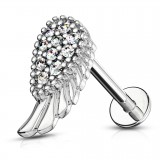 Piercing micro-labret 24 - Aile grise avec strass