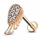 Piercing micro-labret 24 - Aile rose avec strass