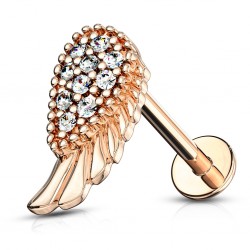 Piercing micro-labret 24 - Aile rose avec strass