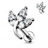 Piercing micro-labret 75 - Feuille grise trois zircones