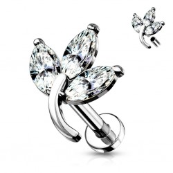 Piercing micro-labret 75 - Feuille grise trois zircones