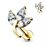 Piercing micro-labret 75 - Feuille jaune trois zircones