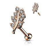 Piercing micro-labret 91 - Feuille rose avec strass