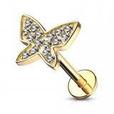 Piercing micro-labret 131 - Papillon jaune avec strass